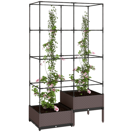 Vaso com treliça metálica para plantas trepadeiras, 2 vasos de PP com furos de drenagem, 100x50x174 cm, preto Vaso com treliça metálica para plantas trepadeiras, 2 vasos de PP com furos de drenagem, 100x50x174 cm, preto