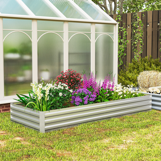Vaso retangular grande em aço galvanizado para exterior, com base aberta, 241 x 90,5 x 30 cm, cor prata. Vaso retangular grande em aço galvanizado para exterior, com base aberta, 241 x 90,5 x 30 cm, cor prata.
