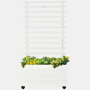 Jardineira com treliça de madeira maciça, suporte com 4 rodas, estrutura em treliça e tela geotêxtil, 76x30x155 cm, branca