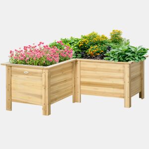 Jardineira elevada de madeira em formato de L para exterior, com revestimento em tecido não tecido, ideal para jardins urbanos, 120x120x50 cm, cor natural.