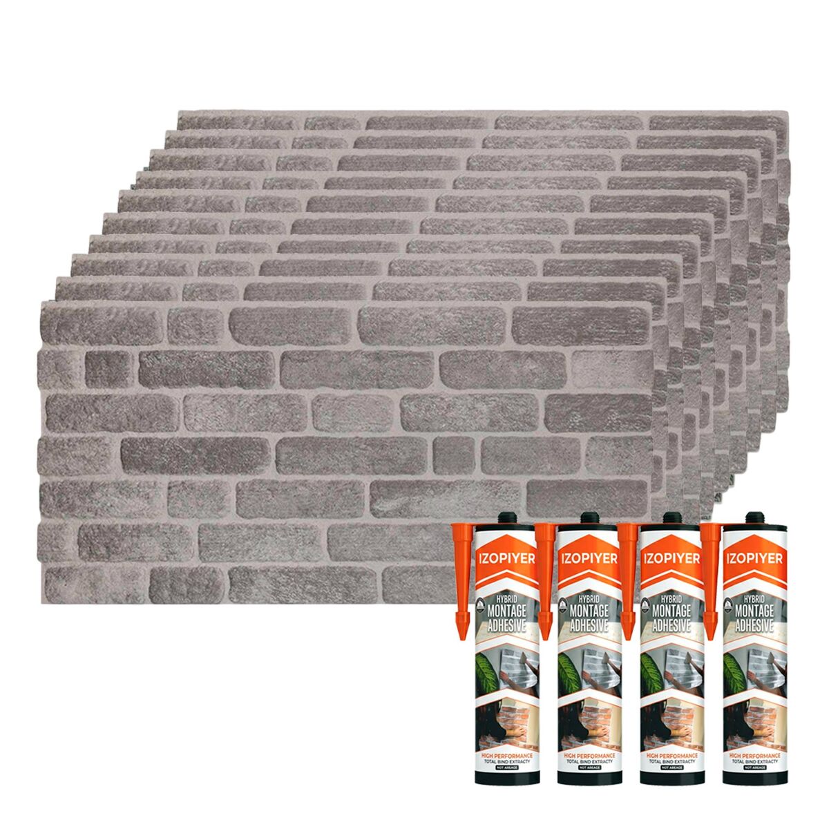 Set de 10 paneles de pared decorativos efecto 3d ladrillo gris urbano fabricados en eps + 4 botes de adhesivo de montaje de alta resistencia