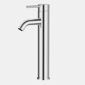 Torneira monocomando alta para lavatório, modelo Lofe, cromada, em aço inoxidável 304, para água quente e fria.