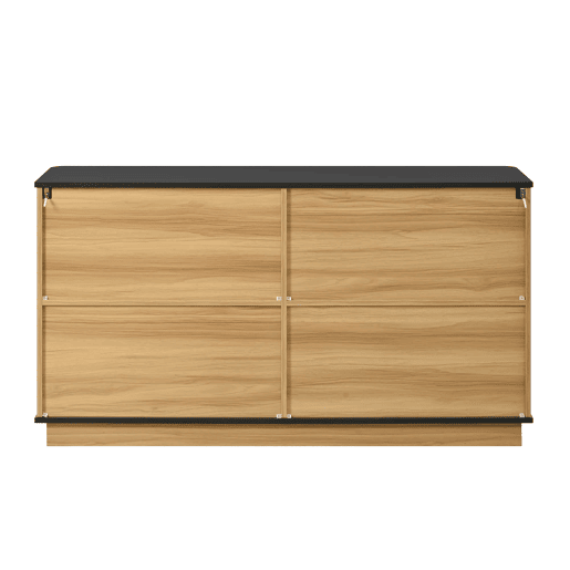Aparador de 4 portas - relevo canelado vertical, estilo madeira, armário para sala de estar, corredor e sala de jantar, grande capacidade de arrumação - natural
