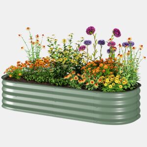 Vaso grande de aço galvanizado para exterior com base aberta, bordas de segurança, fácil montagem, 150x62x30 cm, verde.