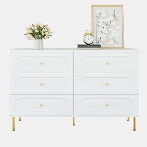 Cómoda com 6 gavetas ovais de 200 cm u2013 design moderno com pés metálicos e espaço de arrumação para a sala u2013 branco