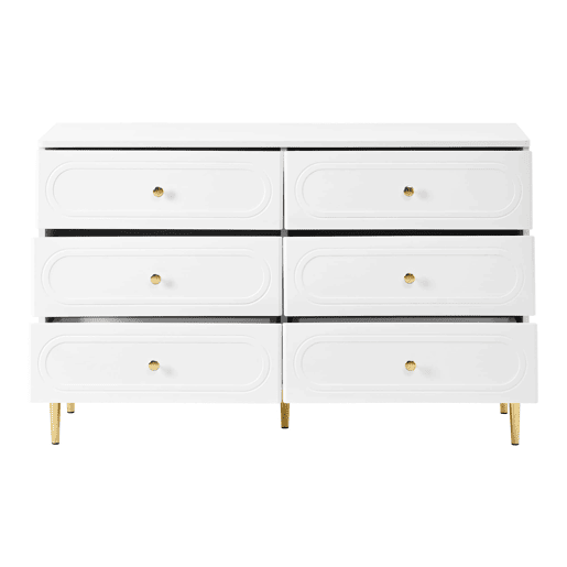 Cómoda com 6 gavetas ovais de 200 cm u2013 design moderno com pés metálicos e espaço de arrumação para a sala u2013 branco Cómoda com 6 gavetas ovais de 200 cm u2013 design moderno com pés metálicos e espaço de arrumação para a sala u2013 branco
