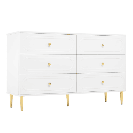 Cómoda com 6 gavetas ovais de 200 cm u2013 design moderno com pés metálicos e espaço de arrumação para a sala u2013 branco Cómoda com 6 gavetas ovais de 200 cm u2013 design moderno com pés metálicos e espaço de arrumação para a sala u2013 branco