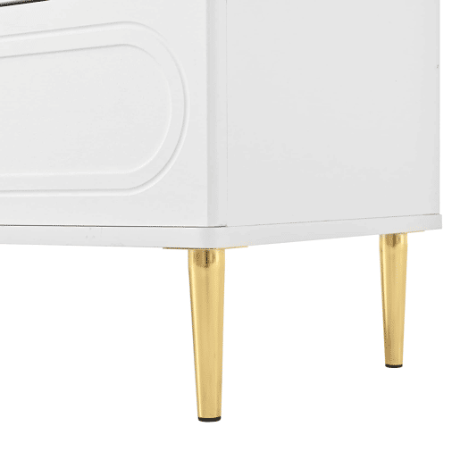 Cómoda com 6 gavetas ovais de 200 cm u2013 design moderno com pés metálicos e espaço de arrumação para a sala u2013 branco Cómoda com 6 gavetas ovais de 200 cm u2013 design moderno com pés metálicos e espaço de arrumação para a sala u2013 branco