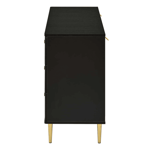Aparador de 120 cm - 6 gavetas, recortes ovais, pés metálicos, armário de arrumação moderno para a sala de estar - Preto Aparador de 120 cm - 6 gavetas, recortes ovais, pés metálicos, armário de arrumação moderno para a sala de estar - Preto