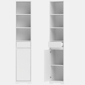 HOMCOM Armário Alto de Casa de Banho, Móvel Auxiliar Estreito com Gaveta, Design Canelado, Prateleira Ajustável, Prateleiras Abertas, para Espaços Pequenos, 33x30x172 cm, Branco