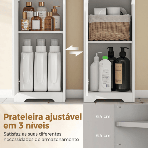 HOMCOM Armário Alto de Casa de Banho, Móvel Auxiliar Estreito com Gaveta, Design Canelado, Prateleira Ajustável, Prateleiras Abertas, para Espaços Pequenos, 33x30x172 cm, Branco