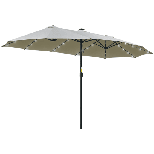 Chapéu de Sol Duplo com 48 Luzes LED, 4,5x2,7 m, Guarda-sol para Exterior com Manivela Manual, Resistente à Água e Prote