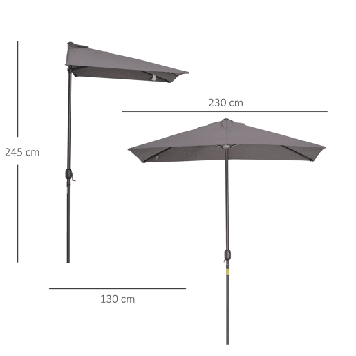 Guarda-sol Retangular 230x130x245 cm para Parede com Manivela, Proteção UV 30+, Impermeável, Tecido de Poliéster 180 gm Guarda-sol Retangular 230x130x245 cm para Parede com Manivela, Proteção UV 30+, Impermeável, Tecido de Poliéster 180 gm