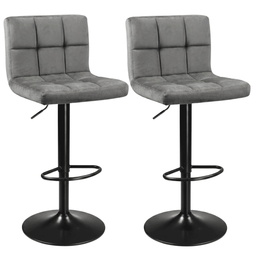 Conjunto de 2 banquetas de bar para cozinha, ajustáveis u200Bu200Be giratórias 360º, modelo Zenit em veludo, com encosto e apoio para os pés, na cor cinza. Conjunto de 2 banquetas de bar para cozinha, ajustáveis u200Bu200Be giratórias 360º, modelo Zenit em veludo, com encosto e apoio para os pés, na cor cinza.