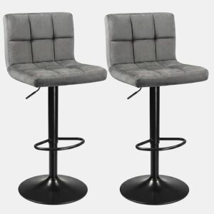 Conjunto de 2 banquetas de bar para cozinha, ajustáveis u200Bu200Be giratórias 360º, modelo Zenit em veludo, com encosto e apoio para os pés, na cor cinza.