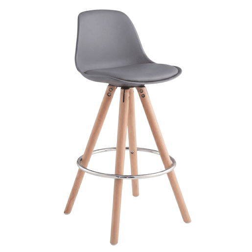 Conjunto de 2 banquetas de bar para cozinha, com encosto e apoio para os pés, modelo bistrô alto e acolchoado, nas cores cinza e carvalho.