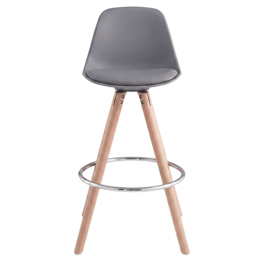 Conjunto de 2 banquetas de bar para cozinha, com encosto e apoio para os pés, modelo bistrô alto e acolchoado, nas cores cinza e carvalho.