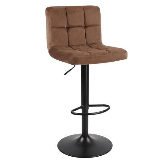 Conjunto de 2 banquetas de bar para cozinha, ajustáveis u200Bu200Be giratórias 360º, modelo Zenit em veludo, com encosto e apoio para os pés, na cor marrom. Conjunto de 2 banquetas de bar para cozinha, ajustáveis u200Bu200Be giratórias 360º, modelo Zenit em veludo, com encosto e apoio para os pés, na cor marrom.