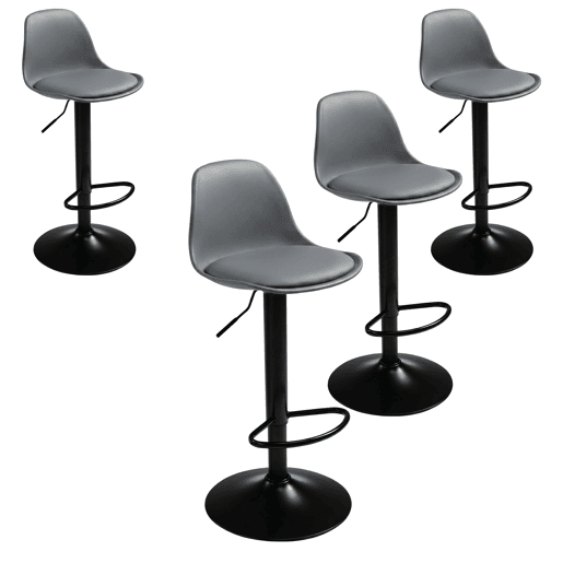Conjunto de 4 banquetas altas para bar ou cozinha, estilo bistrô, com altura ajustável, assento acolchoado e rotação de 360º, na cor cinza.