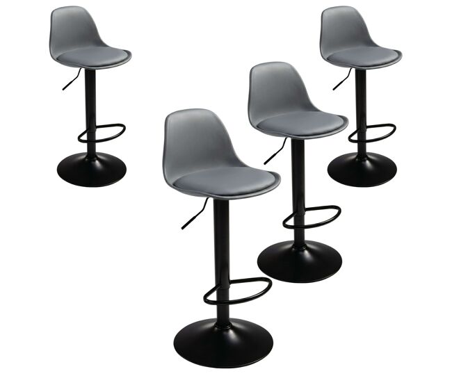 Pack 4 taburetes de bar o cocina, silla alta bistro, altura regulable, asiento acolchado, 360º