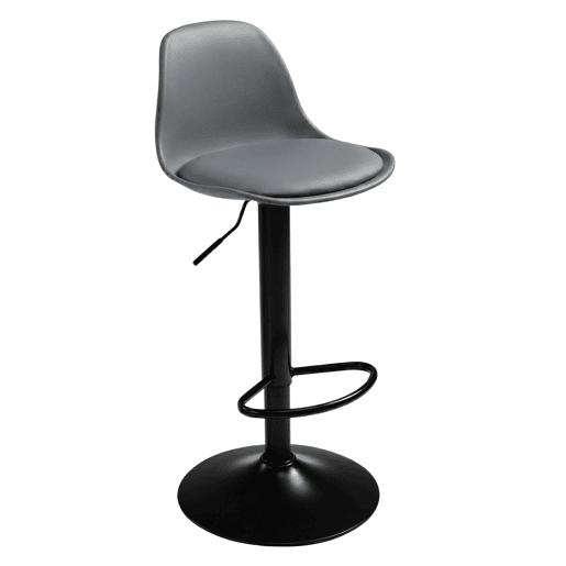 Conjunto de 4 banquetas altas para bar ou cozinha, estilo bistrô, com altura ajustável, assento acolchoado e rotação de 360º, na cor cinza.