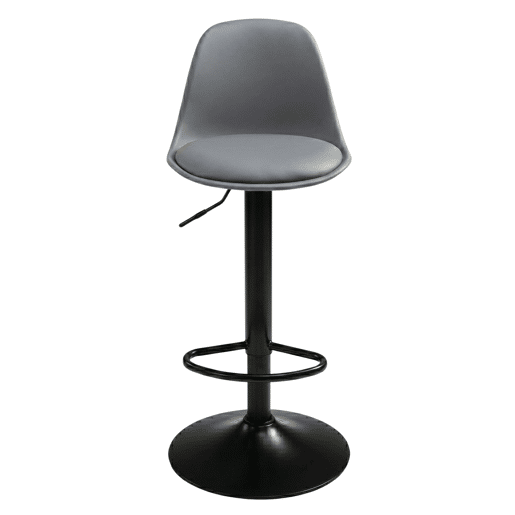 Conjunto de 4 banquetas altas para bar ou cozinha, estilo bistrô, com altura ajustável, assento acolchoado e rotação de 360º, na cor cinza.