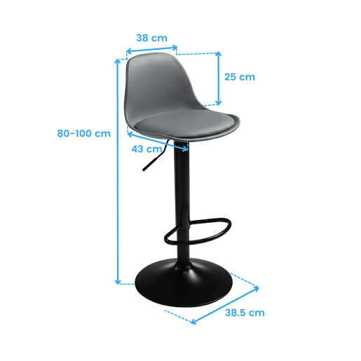 Conjunto de 4 banquetas altas para bar ou cozinha, estilo bistrô, com altura ajustável, assento acolchoado e rotação de 360º, na cor cinza.