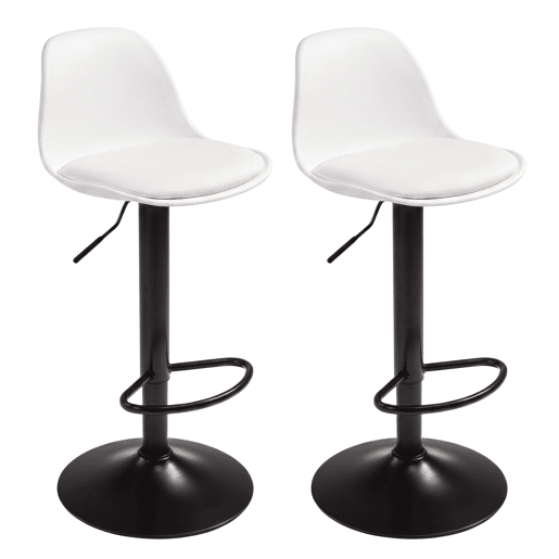 Conjunto de 2 banquetas altas para bar ou cozinha, estilo bistrô, com altura ajustável, assento acolchoado, rotação de 360º, branco fosco. Conjunto de 2 banquetas altas para bar ou cozinha, estilo bistrô, com altura ajustável, assento acolchoado, rotação de 360º, branco fosco.