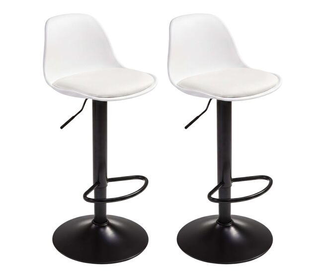 Pack 2 taburetes de bar o cocina, silla alta bistro, altura regulable, asiento acolchado, 360º