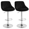 Conjunto de 2 banquetas altas, com altura ajustável em diamante, giratórias com encosto, em veludo, para sala de jantar, pretas.