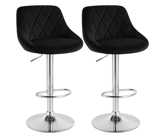 Pack 2 taburetes bar, silla alta, altura regulable diamant, giratorio con respaldo, terciopelo, comedor