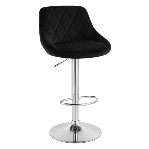 Conjunto de 2 banquetas altas, com altura ajustável em diamante, giratórias com encosto, em veludo, para sala de jantar, pretas.