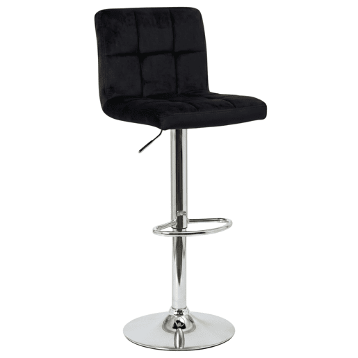 Conjunto de 2 banquetas de bar para cozinha, ajustáveis u200Bu200Be giratórias 360º, modelo Zenit em veludo, com encosto e apoio para os pés, na cor preta. Conjunto de 2 banquetas de bar para cozinha, ajustáveis u200Bu200Be giratórias 360º, modelo Zenit em veludo, com encosto e apoio para os pés, na cor preta.