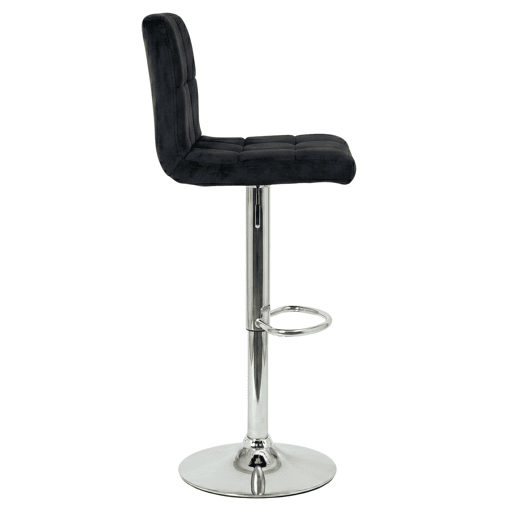 Conjunto de 2 banquetas de bar para cozinha, ajustáveis u200Bu200Be giratórias 360º, modelo Zenit em veludo, com encosto e apoio para os pés, na cor preta. Conjunto de 2 banquetas de bar para cozinha, ajustáveis u200Bu200Be giratórias 360º, modelo Zenit em veludo, com encosto e apoio para os pés, na cor preta.