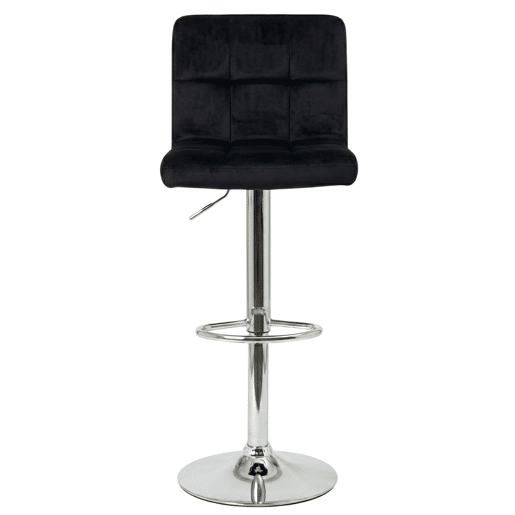 Conjunto de 2 banquetas de bar para cozinha, ajustáveis u200Bu200Be giratórias 360º, modelo Zenit em veludo, com encosto e apoio para os pés, na cor preta. Conjunto de 2 banquetas de bar para cozinha, ajustáveis u200Bu200Be giratórias 360º, modelo Zenit em veludo, com encosto e apoio para os pés, na cor preta.