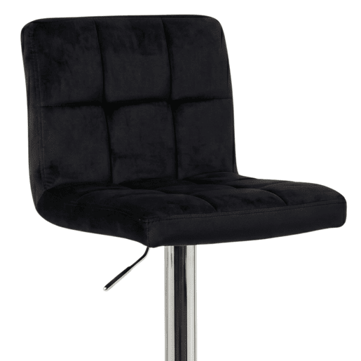 Conjunto de 2 banquetas de bar para cozinha, ajustáveis u200Bu200Be giratórias 360º, modelo Zenit em veludo, com encosto e apoio para os pés, na cor preta. Conjunto de 2 banquetas de bar para cozinha, ajustáveis u200Bu200Be giratórias 360º, modelo Zenit em veludo, com encosto e apoio para os pés, na cor preta.