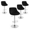 Conjunto de 4 banquetas altas giratórias com encosto, em veludo, para sala de jantar, na cor preta.