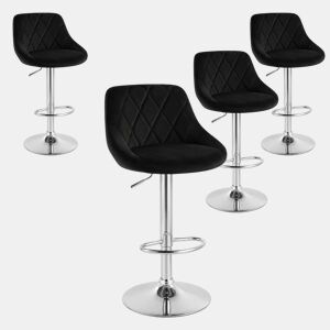 Conjunto de 4 banquetas altas giratórias com encosto, em veludo, para sala de jantar, na cor preta.