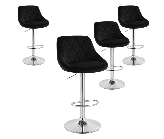 Pack 4 taburetes bar, silla alta, altura regulable diamant, giratorio con respaldo, terciopelo, comedor