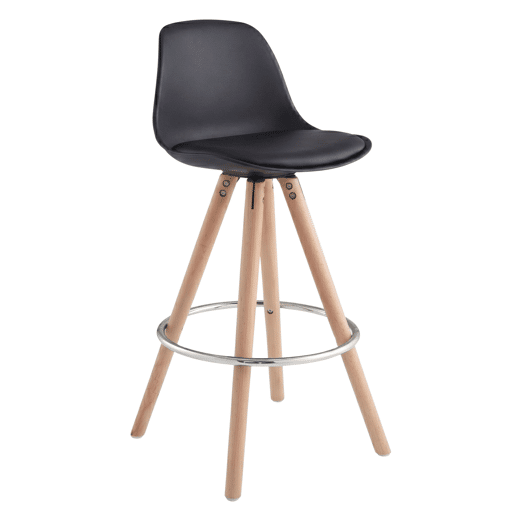 Conjunto de 2 banquetas altas estofadas para cozinha, com encosto e apoio para os pés, em preto e carvalho. Conjunto de 2 banquetas altas estofadas para cozinha, com encosto e apoio para os pés, em preto e carvalho.