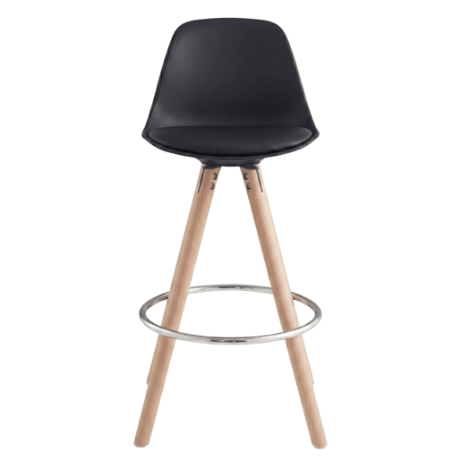 Conjunto de 2 banquetas altas estofadas para cozinha, com encosto e apoio para os pés, em preto e carvalho. Conjunto de 2 banquetas altas estofadas para cozinha, com encosto e apoio para os pés, em preto e carvalho.
