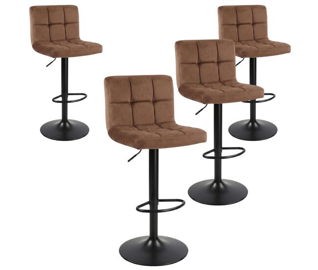 Pack 4 taburetes bar cocina, regulable y 360º, silla terciopelo velvet zenit, respaldo y reposapiés