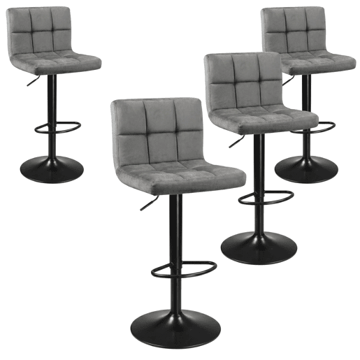 Conjunto de 4 banquetas de bar para cozinha, ajustáveis u200Bu200Be giratórias 360º, modelo Zenit em veludo, com encosto e apoio para os pés, na cor cinza. Conjunto de 4 banquetas de bar para cozinha, ajustáveis u200Bu200Be giratórias 360º, modelo Zenit em veludo, com encosto e apoio para os pés, na cor cinza.