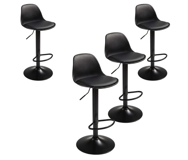 Pack 4 taburetes de bar o cocina, silla alta bistro, altura regulable, asiento acolchado, 360º