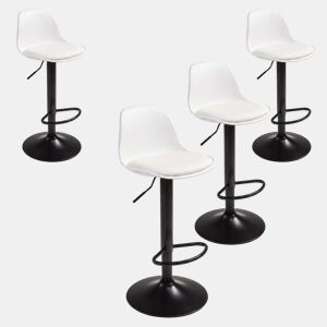 Conjunto de 4 banquetas altas para bar ou cozinha, estilo bistrô, com altura ajustável, assento acolchoado, rotação de 360º, cor branca fosca.