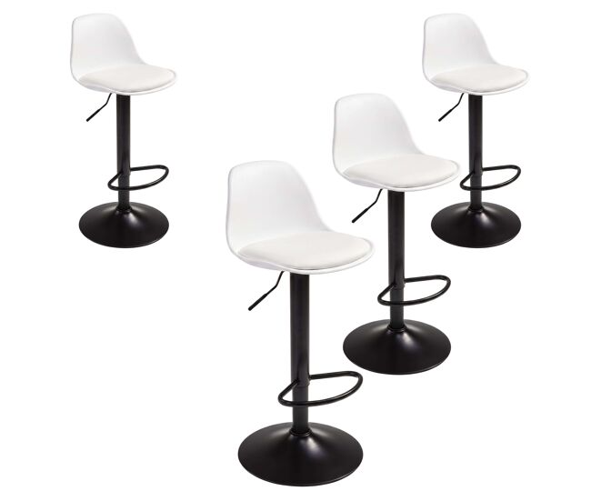 Pack 4 taburetes de bar o cocina, silla alta bistro, altura regulable, asiento acolchado, 360o
