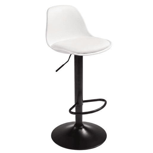 Conjunto de 4 banquetas altas para bar ou cozinha, estilo bistrô, com altura ajustável, assento acolchoado, rotação de 360º, cor branca fosca.