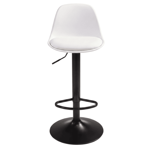Conjunto de 4 banquetas altas para bar ou cozinha, estilo bistrô, com altura ajustável, assento acolchoado, rotação de 360º, cor branca fosca.