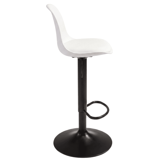Conjunto de 4 banquetas altas para bar ou cozinha, estilo bistrô, com altura ajustável, assento acolchoado, rotação de 360º, cor branca fosca.