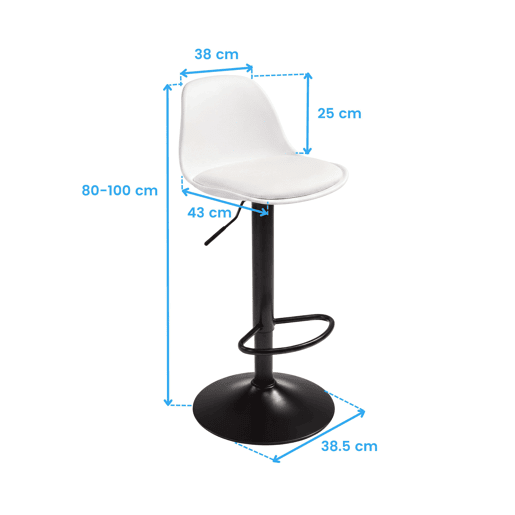 Conjunto de 4 banquetas altas para bar ou cozinha, estilo bistrô, com altura ajustável, assento acolchoado, rotação de 360º, cor branca fosca.